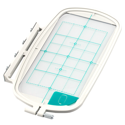 Create extra large designs without repositioning your fabric. Combine several small designs to create a larger design. No need to rehoop. Clear grid notched for accurate placement of embroidery designs. Markings on hoop for easy reference.
