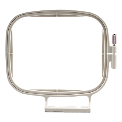 Firmly holds a variety of delicate and durable fabrics 4" x 4" Embroidery Area Convenient snap on-hoop